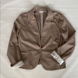 Stretch Fit Khaki Blazer with Lined Sleeve Detail